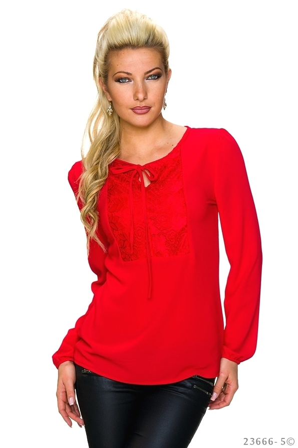 Langarm Italy Bluse Tunika mit Spitze S M L 36 38 weiss ...